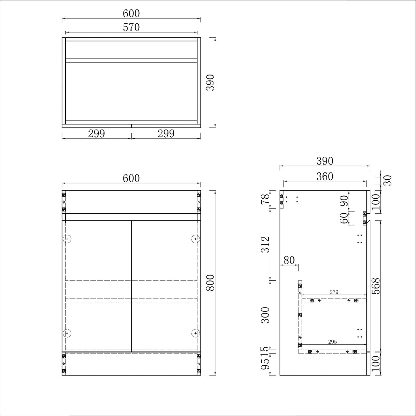 Badmöbel Set 60 cm Breit Dunkelgrau Matt Badezimmermöbel Keramik waschbecken mit unterschrank 2 Soft-Close Türen Standschrank