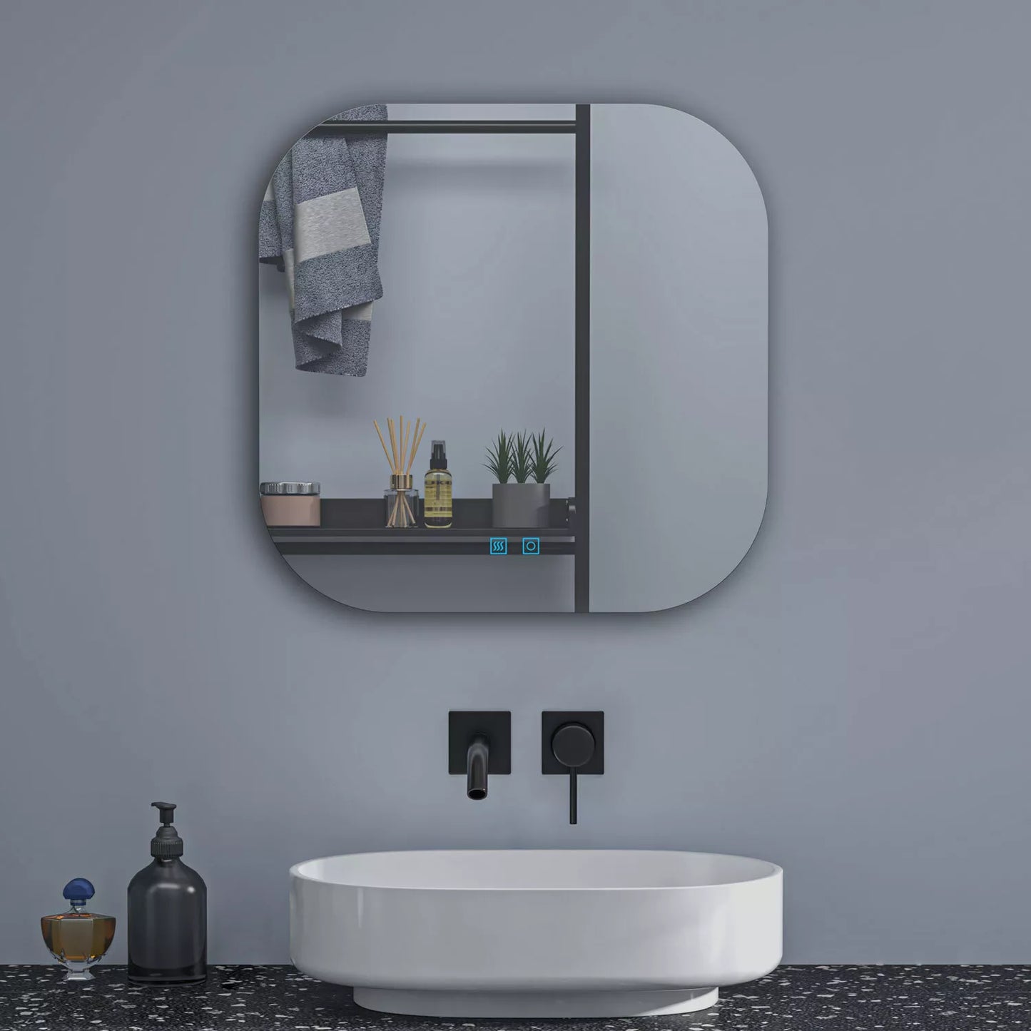 Badspiegel Quadrat mit Beleuchtung 70 cm Kalt/Neutral/Warmweiß Beschlagfrei dimmbar Memory eine Stunde automatische Abschaltung Touch/Wandschalter Spiegel mit Beleuchtung Badezimmerspiegel IP44