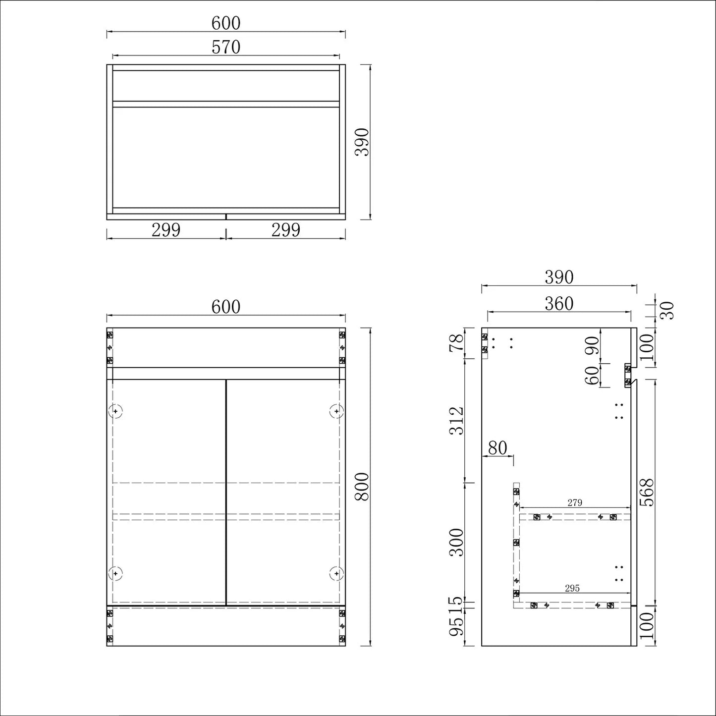 Badmöbel Set 60 cm Breit Dunkelgrau Matt Badezimmermöbel Mineralguss waschbecken mit unterschrank 2 Soft-Close Türen Standschrank