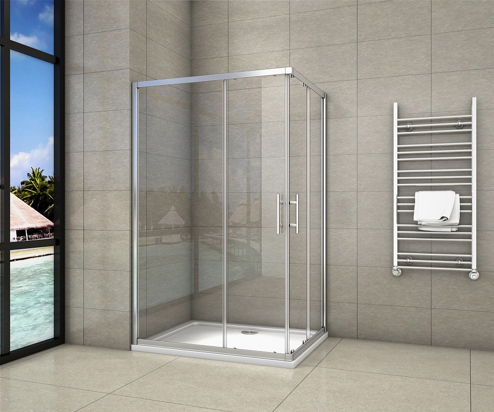 Duschkabine Duschabtrennung Schiebetür NANO Glas Dusche Eckeinstieg 90x80x195cm + Duschtasse