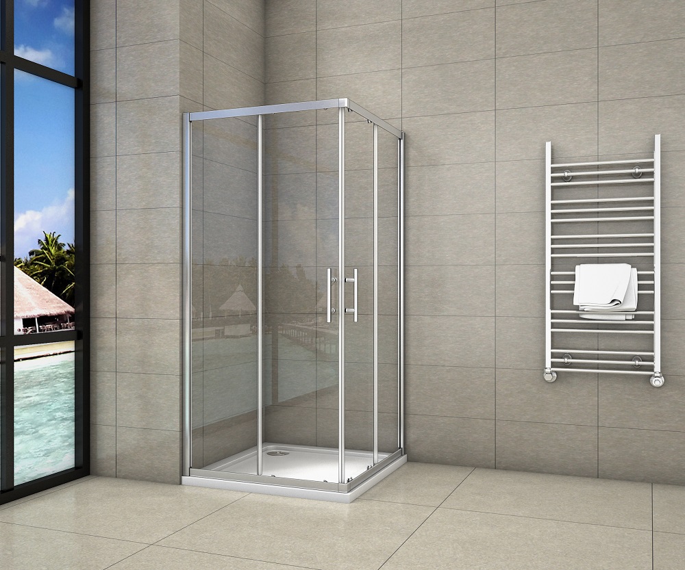 Duschkabine Duschabtrennung Schiebetür NANO Glas Dusche Eckeinstieg 90x90x195cm - zum Schließen ins Bild klicken