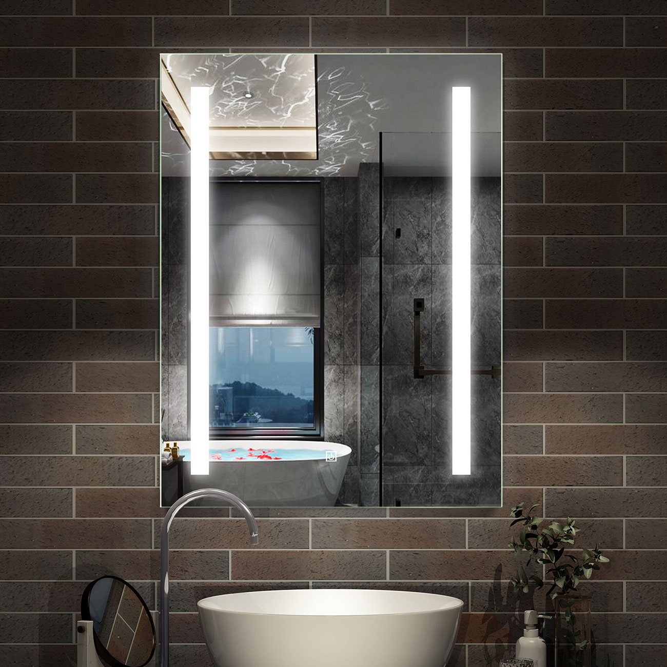LED Spiegel 45×60 cm Ohne Beschlagfrei Spiegel mit Beleuchtung Lichtspiegel TOUCH LED Spiegel Wandspiegel