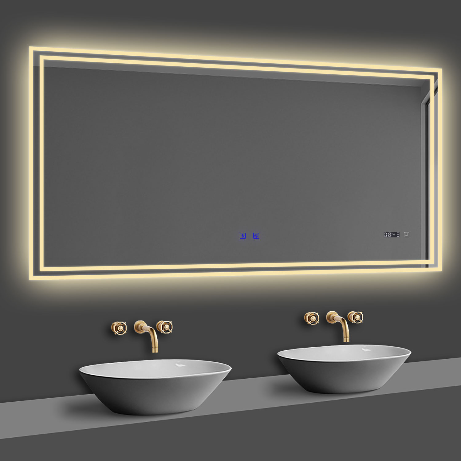 LED Badspiegel 160x80 cm Bluetooth Uhr TOUCH BESCHLAGFREI Wandspiegel Kalt/Neutral/Warmweiß ,Dimmbar