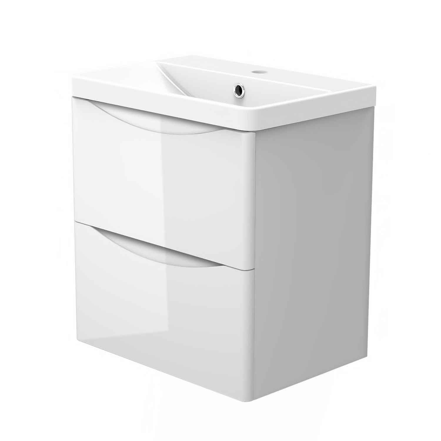 Badmöbel Set 50 cm Vormontiert Weiß Waschbecken mit Unterschrank inkl. 2-Schubladen Soft-Close Funktion