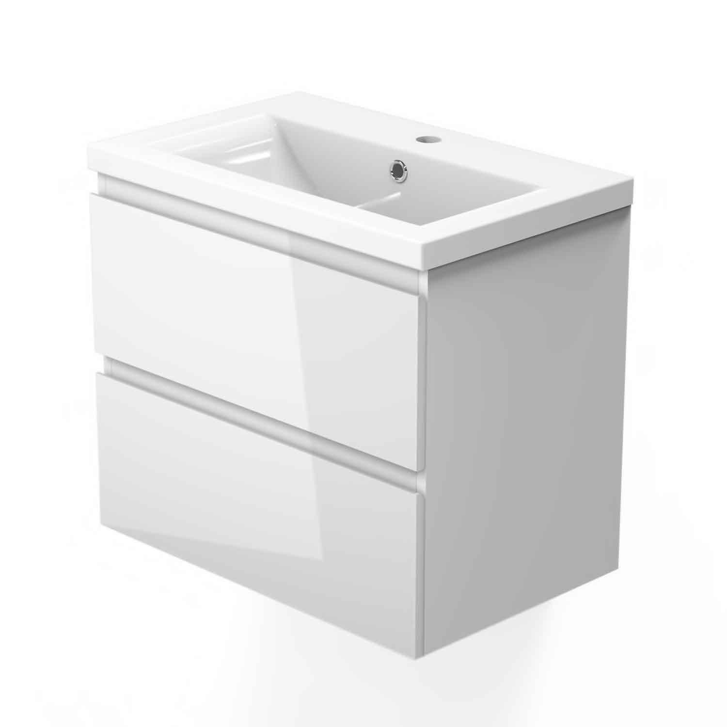 Badmöbel Set 60 cm Vormontiert Hochglanz-Weiß Waschbecken mit Unterschrank inkl. 2-Schubladen Soft-Close Funktion