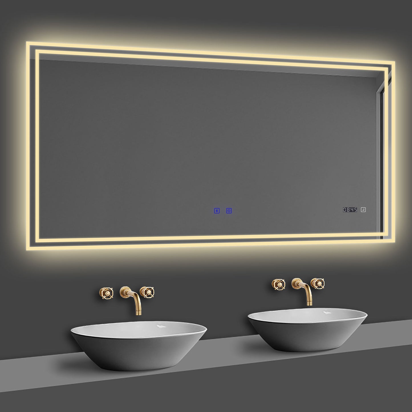 LED Badspiegel 120x70 cm Bluetooth Uhr TOUCH BESCHLAGFREI Wandspiegel Kalt/Neutral/Warmweiß ,Dimmbar