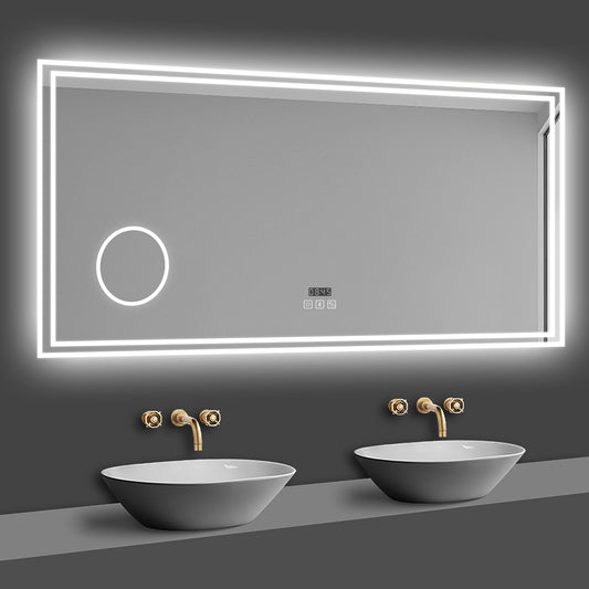 LED Badspiegel 120x70 cm Bluetooth Uhr 3-Facher Schminkspiegel TOUCH Anti-Beschlag  Kalt/Neutral/Warmweiß ,Dimmbar
