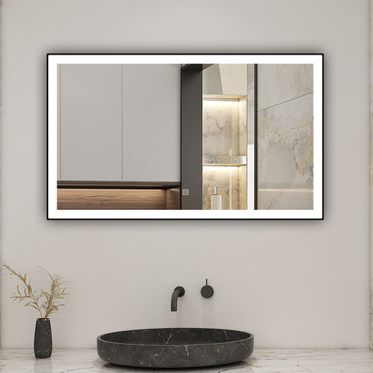 LED Wandspiegel 120x70cm Beschlagfrei Touch/Wandschalter 3 Lichtfarbe +Dimmbar Badspiegel mit Beleuchtung Badezimmerspiegel mit Schwarz Rahmen IP44