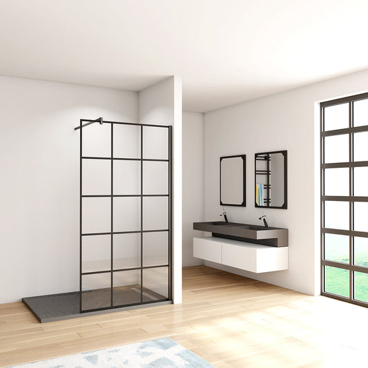 100 H.200 cm Walk in Duschwänd Gittermuster mit Stabilisationsstange 140cm für badezimmer