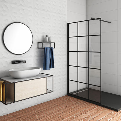 100 H.200 cm Walk in Duschwand Gittermuster mit Stabilisationsstange 70-120cm für badezimmer