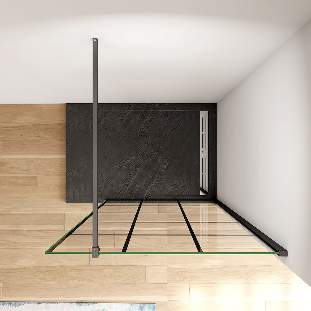 100 H.200 cm Walk in Duschwand Gittermuster mit Stabilisationsstange 90cm