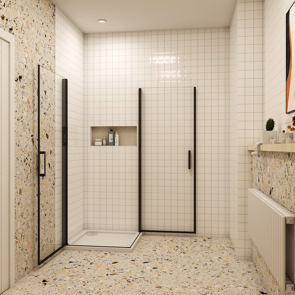 1000x1000 H 2000 mm Drehtür Eckeinstieg Duschtasse Ablaufgarnitur