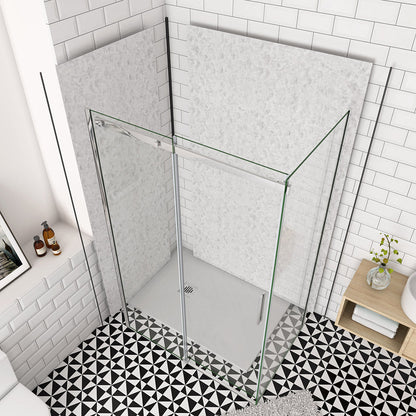 100x80 H.195 cm Schiebetür mit Seitenwand Duschtasse Ablaufgarnitur Wandverkleidung badezimmer ideen