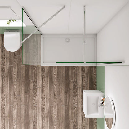 110+110 H.200 cm Walk In als Eckdusche mit Stabilisationsstange 70-120cm für badezimmer