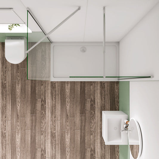 1100+800 H.2000 mm 10mm glas Walk In als Eckdusche mit Stabilisationsstange 700-1200mm