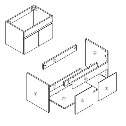 Badezimmer Badmöbel 60cm Schwarz Mineralguss Waschtisch mit Unterschrank Hängeschrank Dunkelgrau Matt Badezimmerschränke Badschrank mit 2 Soft-Close Türen