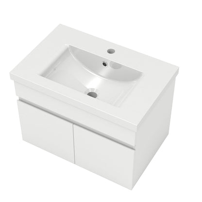 Badezimmer Badmöbel 60cm Dickes Keramik Waschtisch mit Unterschrank Hängeschrank Weiß Matt Badezimmerschränke Badschrank mit 2 Soft-Close Türen