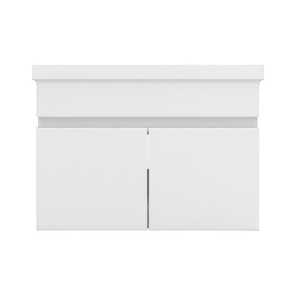 Badezimmer Badmöbel 60cm Mineralguss Waschtisch mit Unterschrank Hängeschrank Weiß Matt Badezimmerschränke Badschrank mit 2 Soft-Close Türen