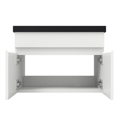 Badezimmer Badmöbel 60cm Schwarz Mineralguss Waschtisch mit Unterschrank Hängeschrank Weiß Matt Badezimmerschränke Badschrank mit 2 Soft-Close Türen