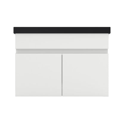 Badezimmer Badmöbel 60cm Schwarz Mineralguss Waschtisch mit Unterschrank Hängeschrank Weiß Matt Badezimmerschränke Badschrank mit 2 Soft-Close Türen