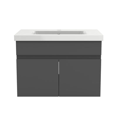 Badezimmer Badmöbel 60cm Dickes Keramik Waschtisch mit Unterschrank Hängeschrank Dunkelgrau Matt Badezimmerschränke Badschrank mit 2 Soft-Close Türen