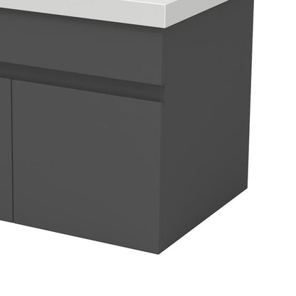 Badezimmer Badmöbel 60cm Dickes Keramik Waschtisch mit Unterschrank Hängeschrank Dunkelgrau Matt Badezimmerschränke Badschrank mit 2 Soft-Close Türen