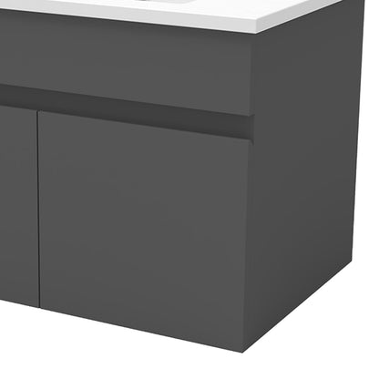 Badezimmer Badmöbel 60cm Dünn Keramik Waschtisch mit Unterschrank Hängeschrank Dunkelgrau Matt Badezimmerschränke Badschrank mit 2 Soft-Close Türen
