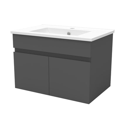 Badezimmer Badmöbel 60cm Dünn Keramik Waschtisch mit Unterschrank Hängeschrank Dunkelgrau Matt Badezimmerschränke Badschrank mit 2 Soft-Close Türen
