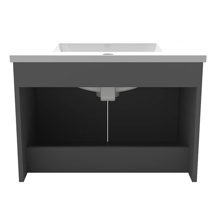 Badezimmer Badmöbel 60cm Dünn Keramik Waschtisch mit Unterschrank Hängeschrank Dunkelgrau Matt Badezimmerschränke Badschrank mit 2 Soft-Close Türen