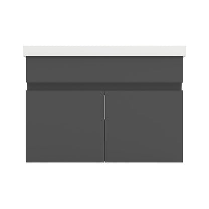 Badezimmer Badmöbel 60cm Mineralguss Waschtisch mit Unterschrank Hängeschrank Dunkelgrau Matt Badezimmerschränke Badschrank mit 2 Soft-Close Türen