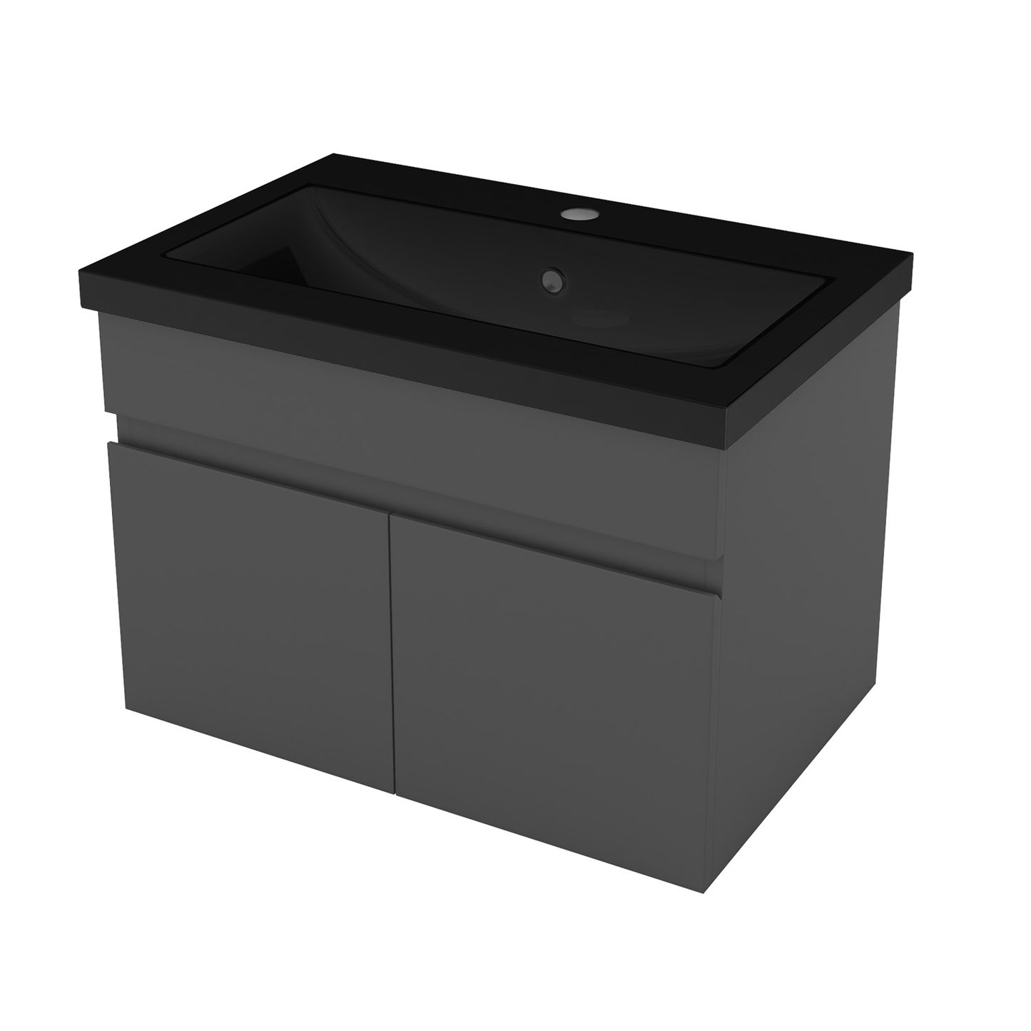 Badezimmer Badmöbel 60cm Schwarz Mineralguss Waschtisch mit Unterschrank Hängeschrank Dunkelgrau Matt Badezimmerschränke Badschrank mit 2 Soft-Close Türen