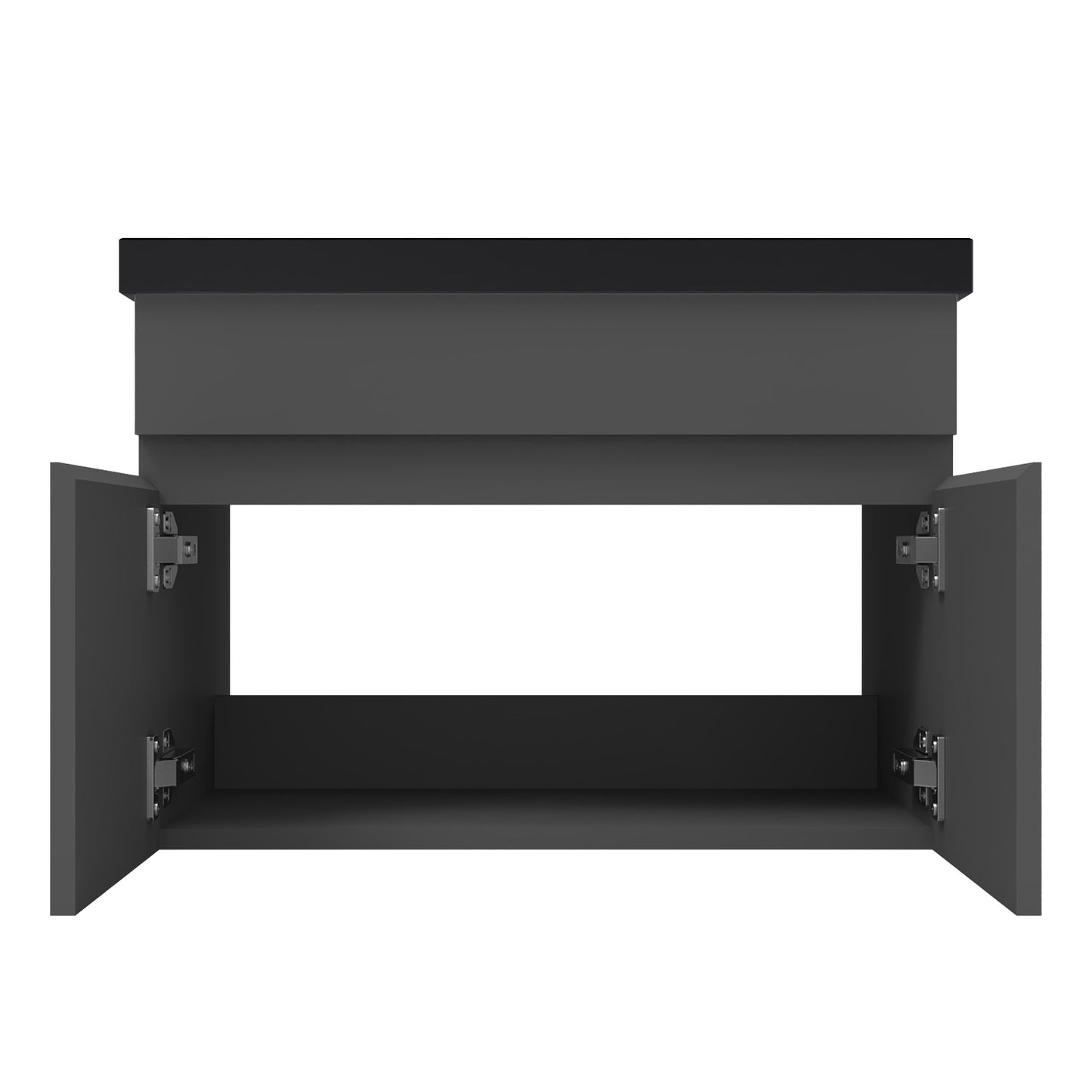 Badezimmer Badmöbel 60cm Schwarz Mineralguss Waschtisch mit Unterschrank Hängeschrank Dunkelgrau Matt Badezimmerschränke Badschrank mit 2 Soft-Close Türen