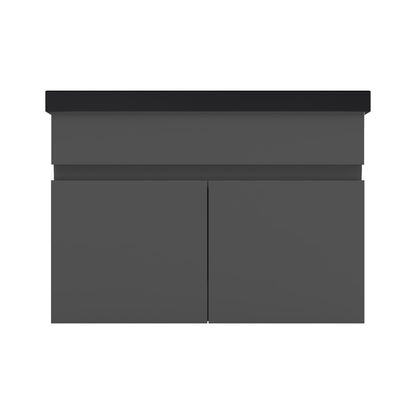 Badezimmer Badmöbel 60cm Schwarz Mineralguss Waschtisch mit Unterschrank Hängeschrank Dunkelgrau Matt Badezimmerschränke Badschrank mit 2 Soft-Close Türen
