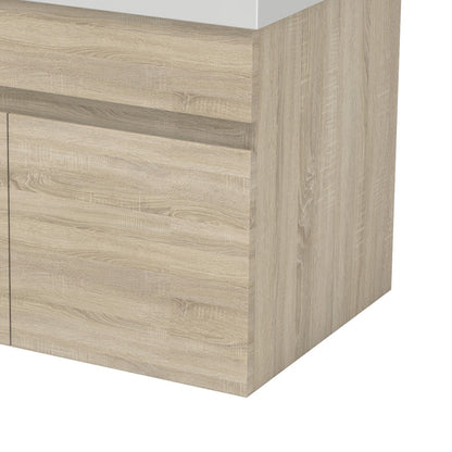 Badezimmer Badmöbel 60cm Dickes Keramik Waschtisch mit Unterschrank Hängeschrank Eiche Matt Badezimmerschränke Badschrank mit 2 Soft-Close Türen