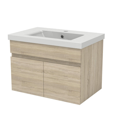 Badezimmer Badmöbel 60cm Dickes Keramik Waschtisch mit Unterschrank Hängeschrank Eiche Matt Badezimmerschränke Badschrank mit 2 Soft-Close Türen