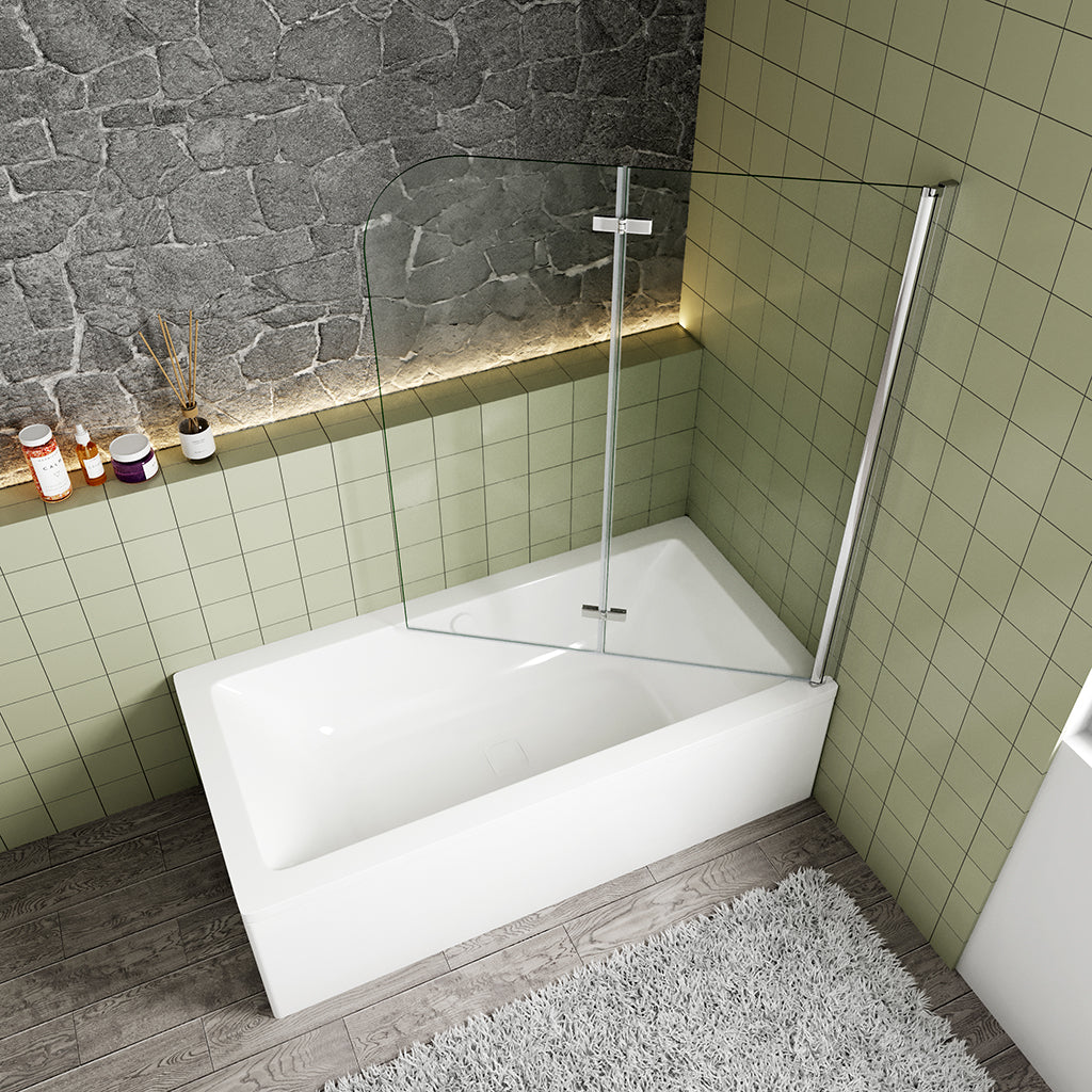 VBChome Faltwand Duschwand 120x140 Cm – Chrom, Spritzschutz Für Badewanne, Einfach Zu Montieren
