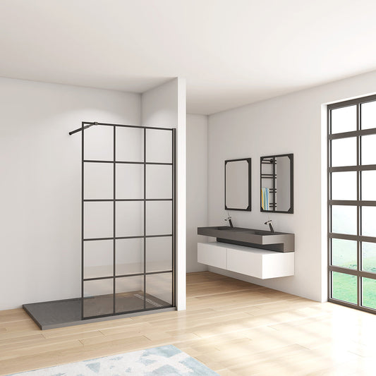 120 H.200 cm Walk in Duschwand Gittermuster mit Stabilisationsstange 73-120cm für badezimmer