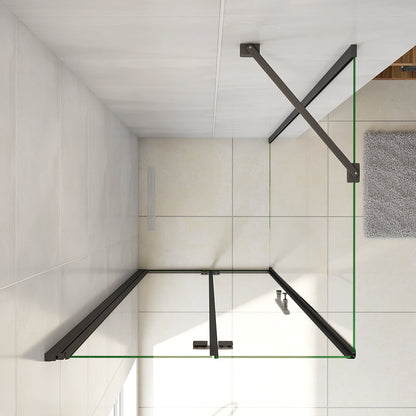 120x76 H.185 cm Glasduschwand Falttür mit Seitenwand