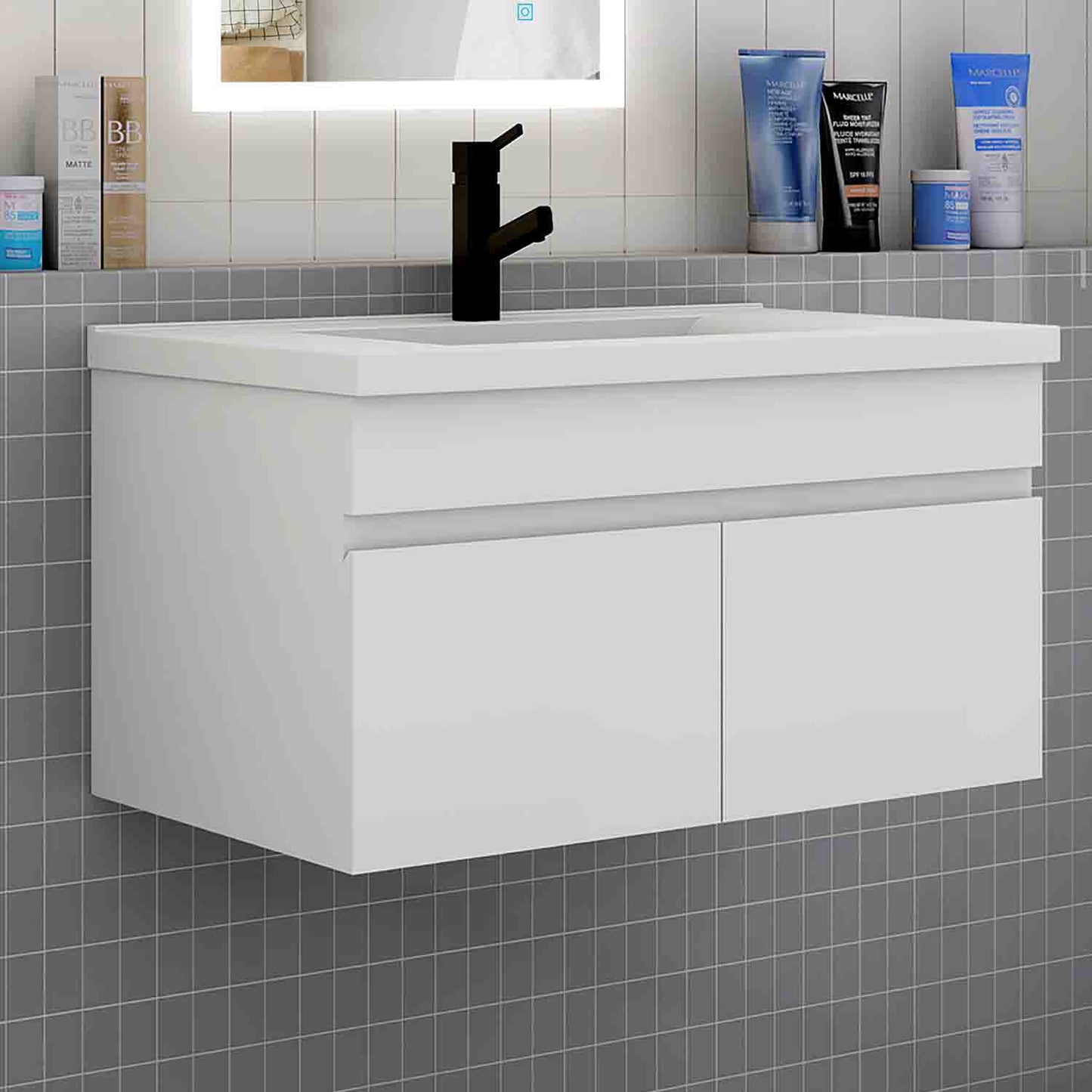 Badmöbel Set 80 cm Weiß Waschbecken mit Unterschrank Soft-Close