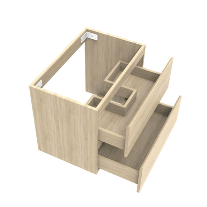 Badezimmermöbel 60cm Mineralguss Waschtisch mit Unterschrank Badmöbel set Badezimmerschränke mit 2 Soft-Close Schubladen Eiche Matt