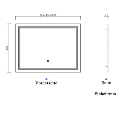 LED Spiegel 80x60 cm TOUCH BESCHLAGFREI Spiegel mit Beleuchtung  Lichtspiegel Wandspiegel
