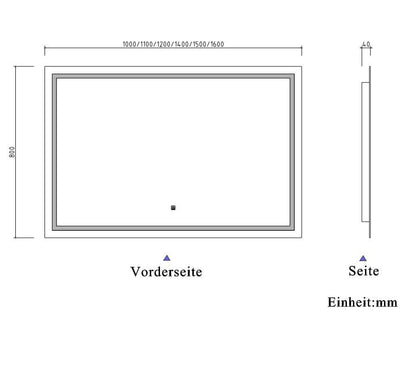 LED Spiegel 100x80 cm TOUCH BESCHLAGFREI Spiegel mit Beleuchtung  Lichtspiegel Wandspiegel