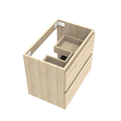 Badezimmermöbel 60cm Mineralguss Waschtisch mit Unterschrank Badmöbel set Badezimmerschränke mit 2 Soft-Close Schubladen Eiche Matt