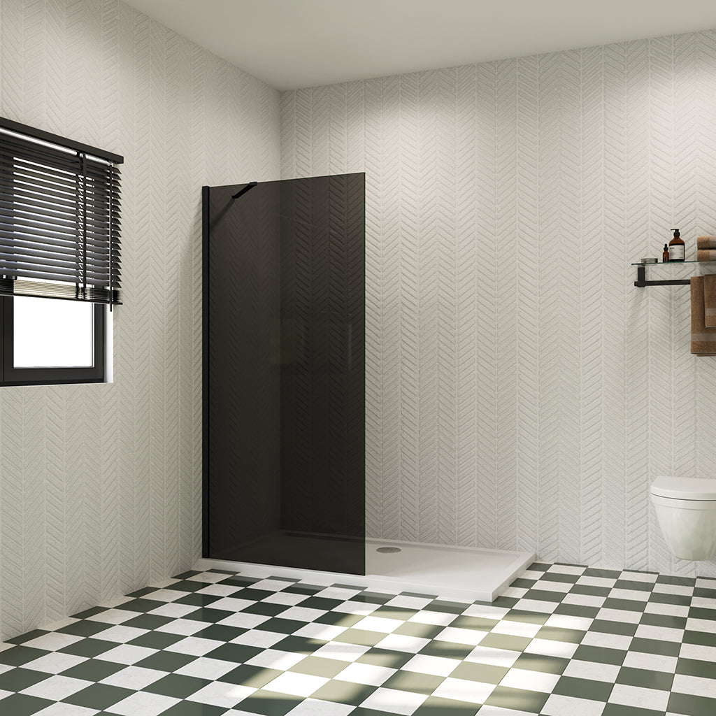 1400 H.2000 mm Walk in Duschwand Schwarz Schutzfolie mit Stabilisationsstange 500mm