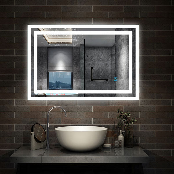 LED Spiegel 60x50 cm TOUCH BESCHLAGFREI Kaltweiß Wandspiegel mit Beleuchtung Lichtspiegel Einzel Touch-Schalter