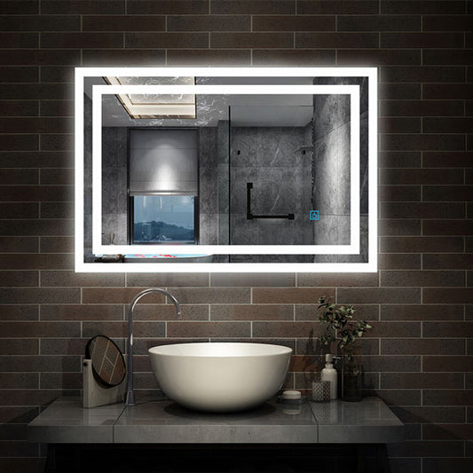 LED Spiegel 60x50 cm TOUCH BESCHLAGFREI Kaltweiß Wandspiegel mit Beleuchtung Lichtspiegel Einzel Touch-Schalter