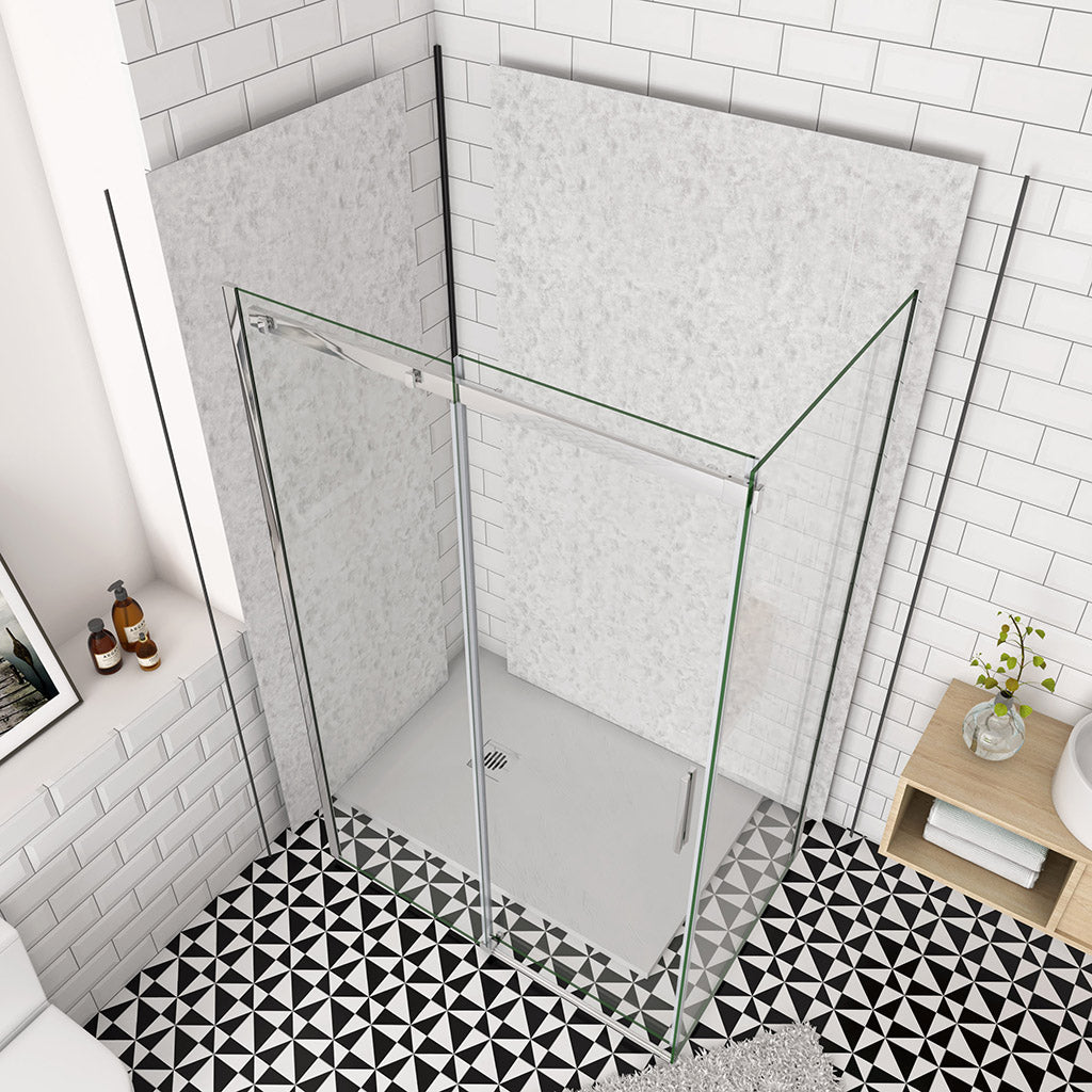 140x100 H.195 cm Schiebetür mit Seitenwand Wandverkleidung badezimmer ideen