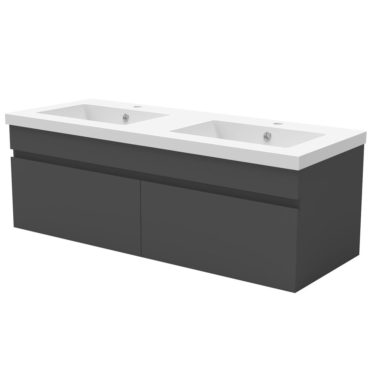 Badezimmer Badmöbel 120cm Mineralguss Waschtisch mit Unterschrank Hängeschrank Dunkelgrau Matt Badezimmerschränke Badschrank mit 2 Soft-Close Türen