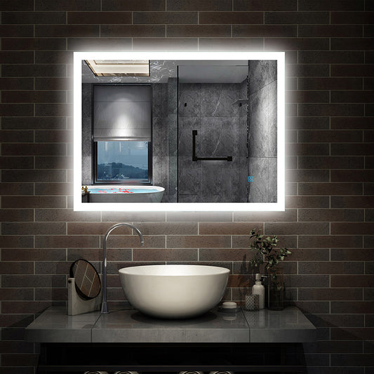 Kaltweiß LED Spiegel 80×60 cm TOUCH BESCHLAGFREI Wandspiegel mit Beleuchtung Lichtspiegel  Einzel Touch-Schalter