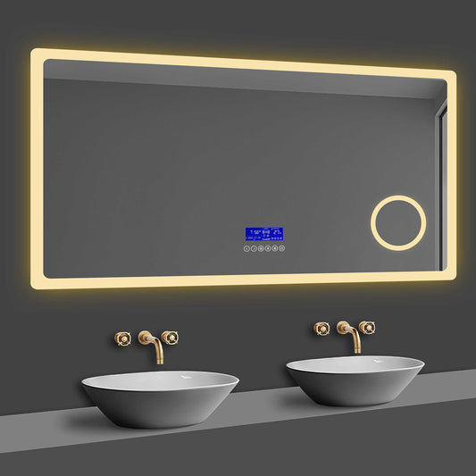 LED Spiegel 140x80 cm Bluetooth LED Schminkspiegel TOUCH BESCHLAGFREI Wandspiegel Kalt/Warmweiß